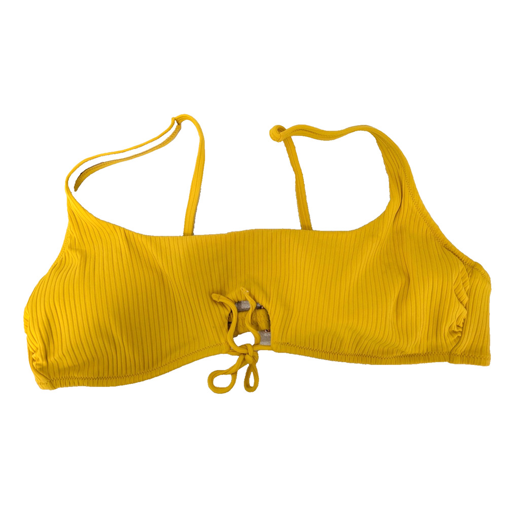 Womens Ribbed Keyhole Bikini Top Yellow Small Bralette Adjustable Straps